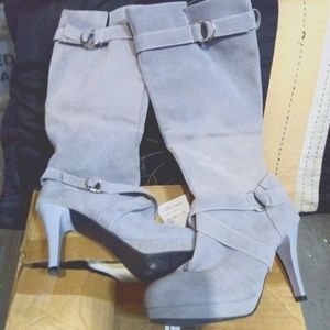 Grey Suede high heeled boots